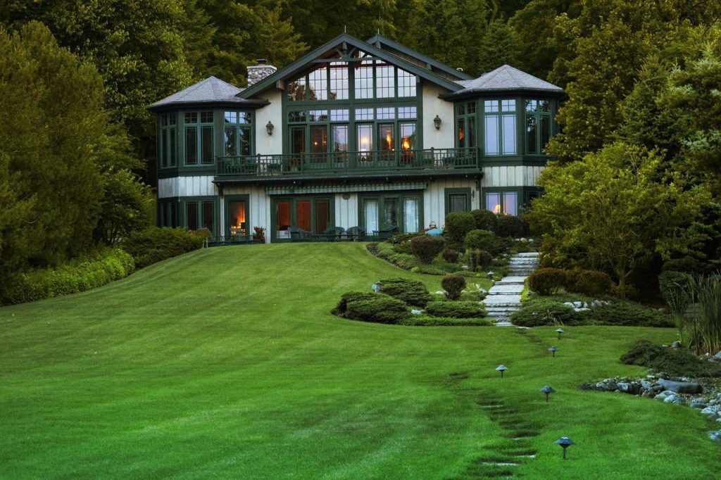 large house, green grass